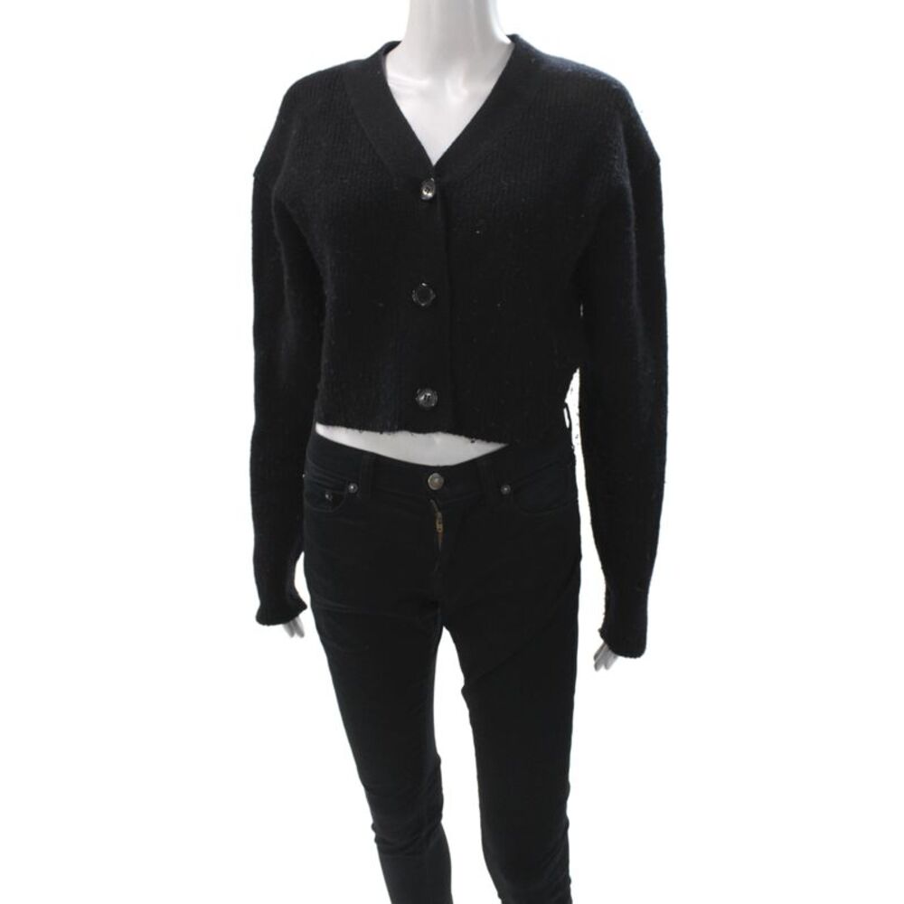 Moussy Women Cardigan Black Wool V-Neck Long Sleeve Size XS